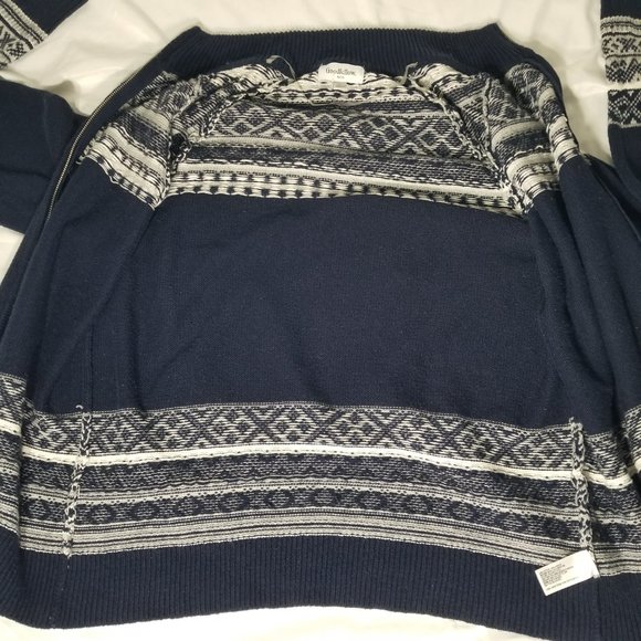 Goodfellow & Co Mens L Full Zip Cardigan Sweater Navy Blue Cream Chevron Argyle - Picture 8 of 12